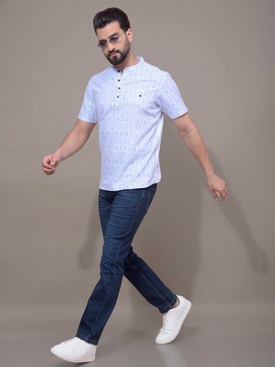 Blue Printed Kurta-Men Kurtas-Crimsoune Club