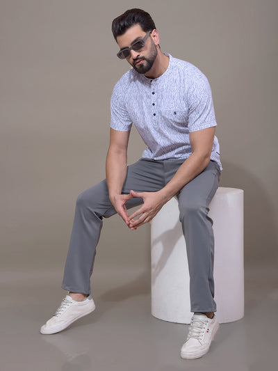 Grey Printed Kurta-Men Kurtas-Crimsoune Club