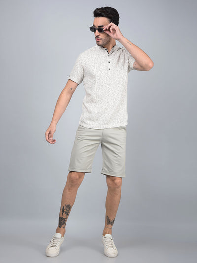 Beige Printed Linen Kurta-Men Kurtas-Crimsoune Club