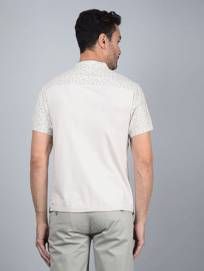 Beige Printed Linen Kurta-Men Kurtas-Crimsoune Club