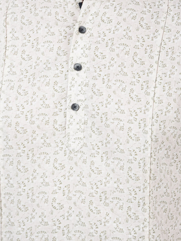 Beige Printed Linen Kurta-Men Kurtas-Crimsoune Club