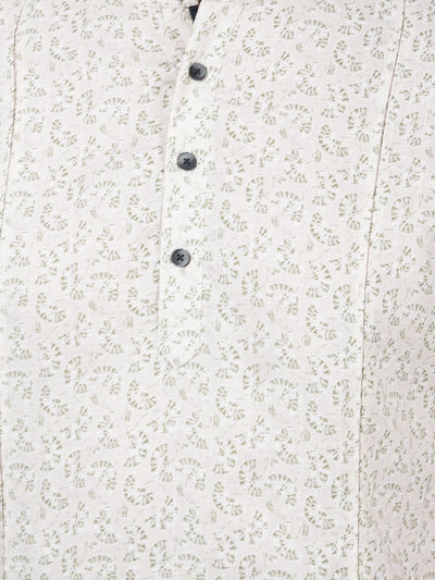 Beige Printed Linen Kurta-Men Kurtas-Crimsoune Club