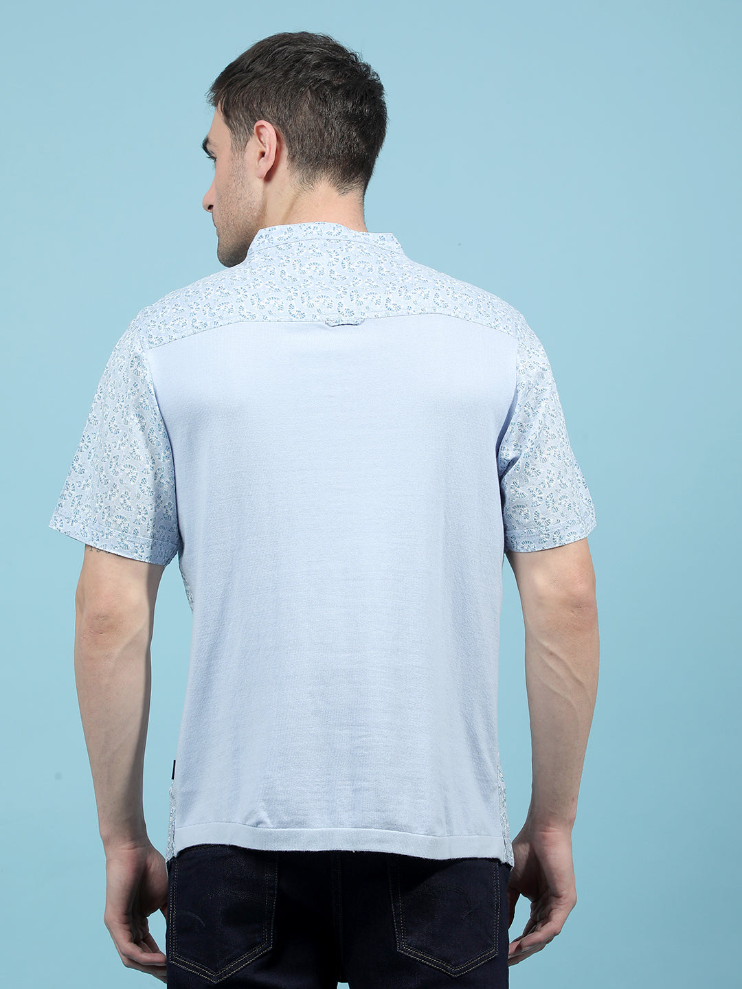 Blue Printed Linen Kurta-Men Kurtas-Crimsoune Club