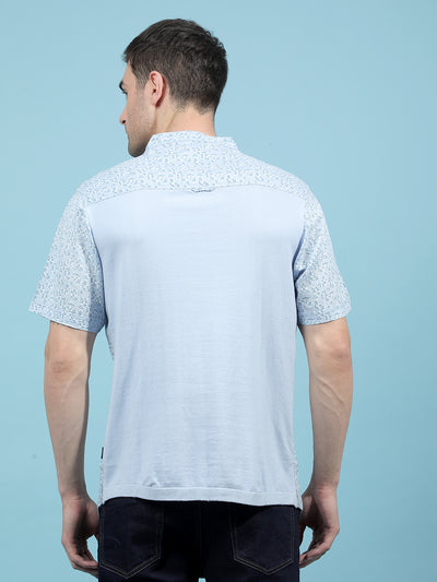 Blue Printed Linen Kurta-Men Kurtas-Crimsoune Club