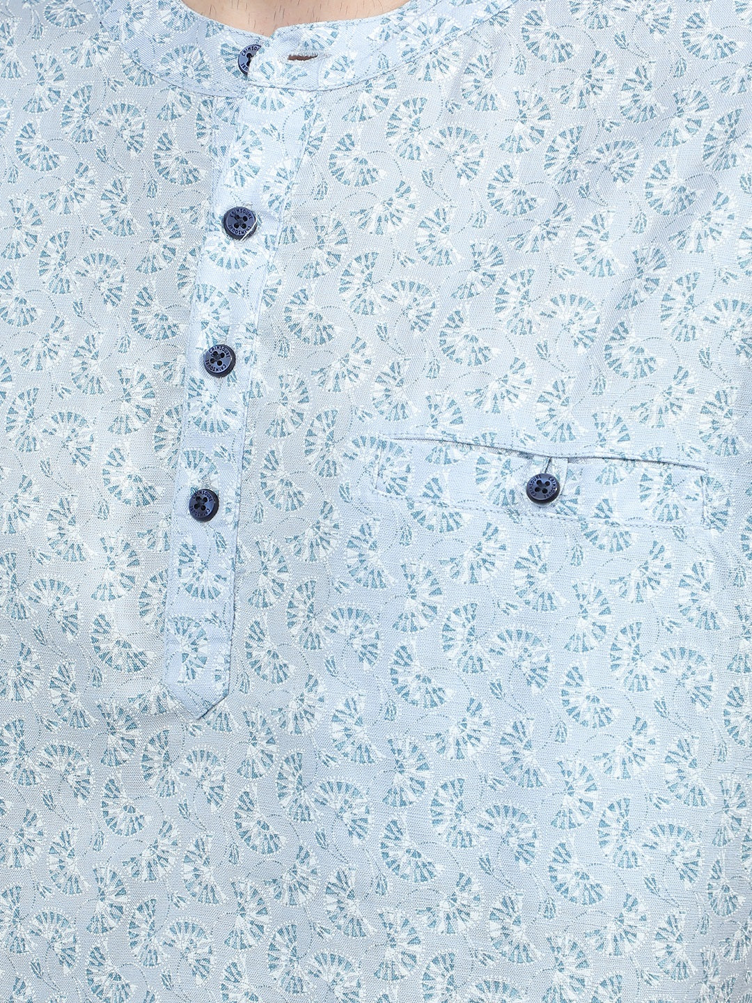 Blue Printed Linen Kurta-Men Kurtas-Crimsoune Club
