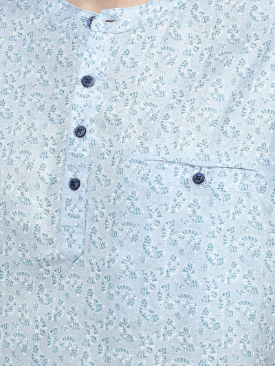 Blue Printed Linen Kurta-Men Kurtas-Crimsoune Club
