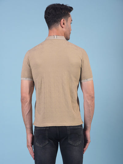 Beige Printed Polo Neck T-Shirt-Men T-Shirts-Crimsoune Club