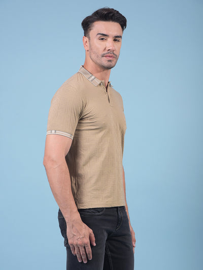Beige Printed Polo Neck T-Shirt-Men T-Shirts-Crimsoune Club