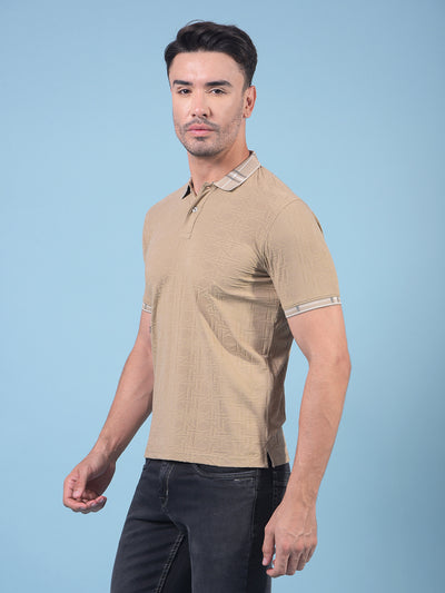 Beige Printed Polo Neck T-Shirt-Men T-Shirts-Crimsoune Club