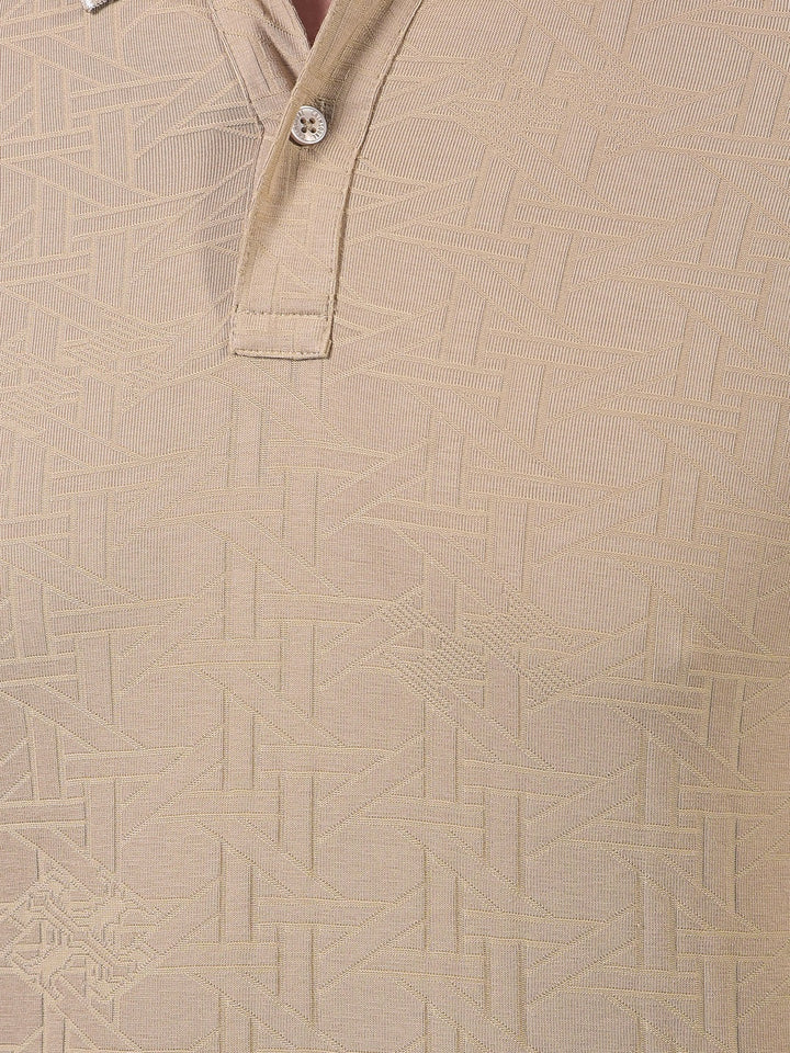 Beige Printed Polo Neck T-Shirt-Men T-Shirts-Crimsoune Club