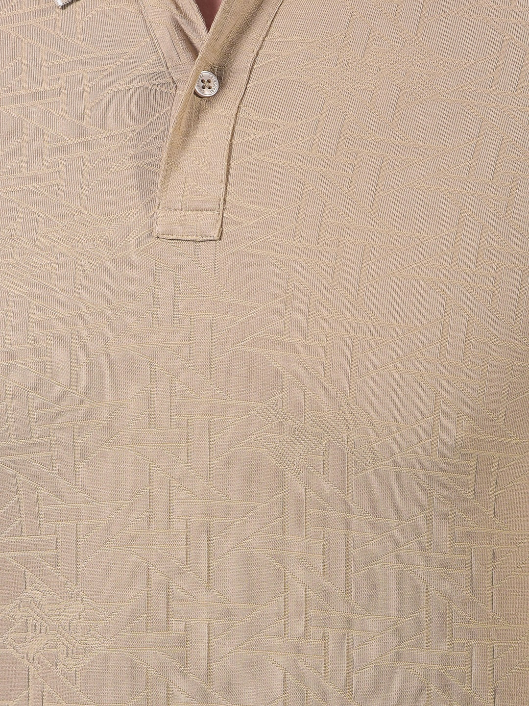Beige Printed Polo Neck T-Shirt-Men T-Shirts-Crimsoune Club