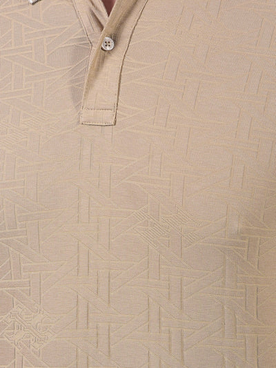 Beige Printed Polo Neck T-Shirt-Men T-Shirts-Crimsoune Club