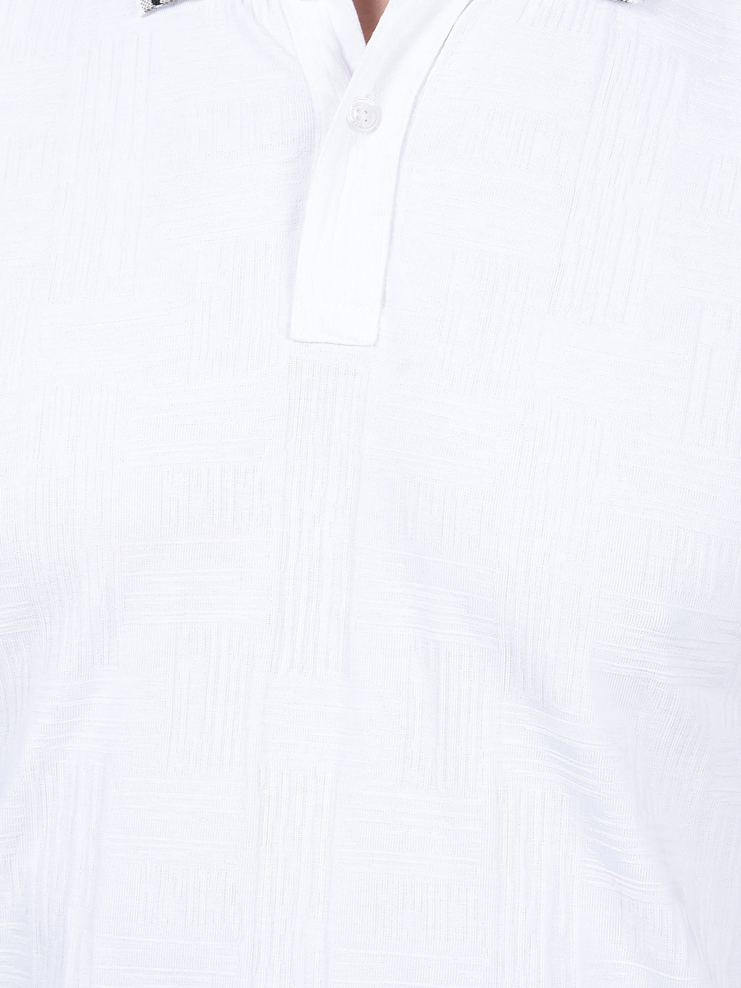 White Jacquard Polo Neck T-Shirt-Men T-Shirts-Crimsoune Club