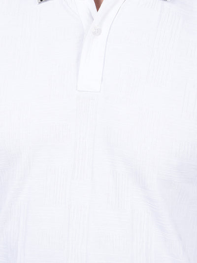 White Jacquard Polo Neck T-Shirt-Men T-Shirts-Crimsoune Club