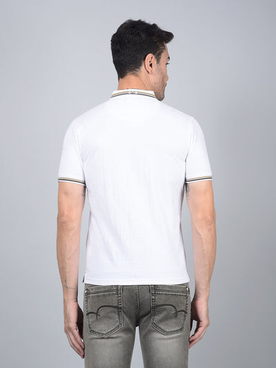 White Jacquard Polo Neck T-Shirt-Men T-Shirts-Crimsoune Club