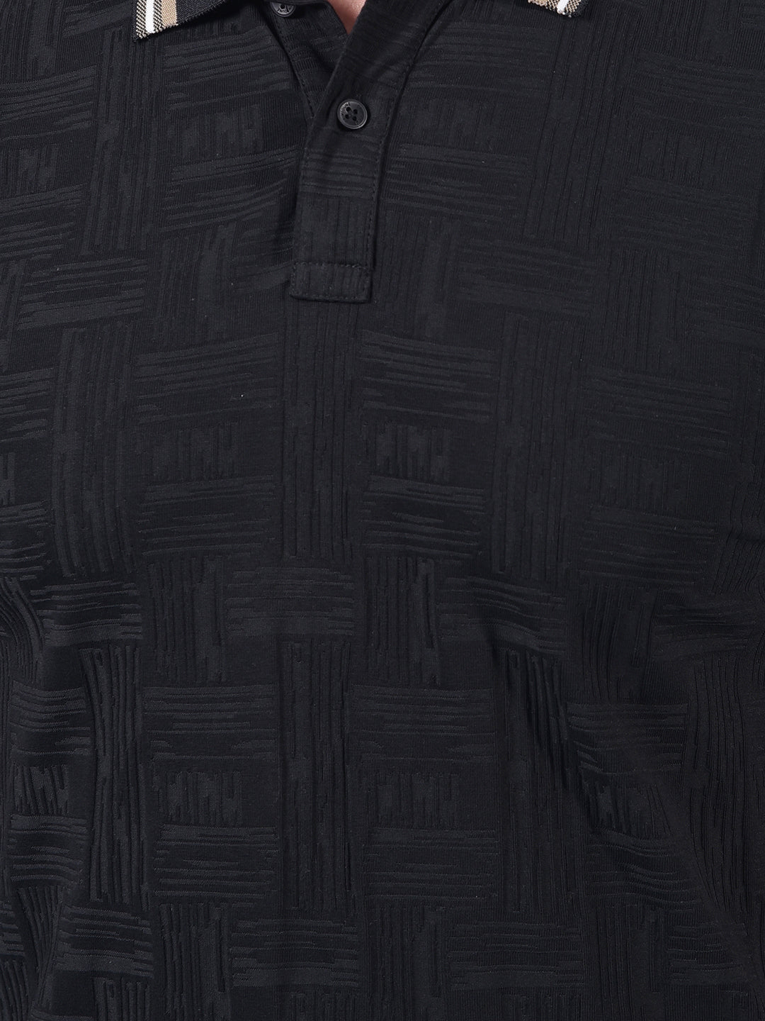 Black Jacquard Polo Neck T-Shirt-Men T-Shirts-Crimsoune Club