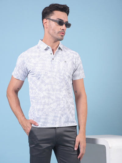 Grey Printed Polo Neck T-Shirt-Men T-Shirts-Crimsoune Club