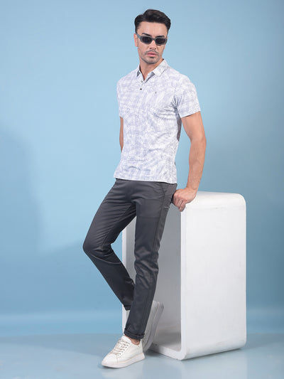Grey Printed Polo Neck T-Shirt-Men T-Shirts-Crimsoune Club