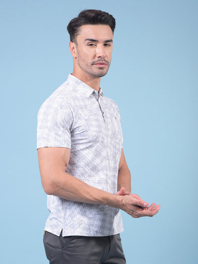 Grey Printed Polo Neck T-Shirt-Men T-Shirts-Crimsoune Club