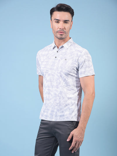 Grey Printed Polo Neck T-Shirt-Men T-Shirts-Crimsoune Club