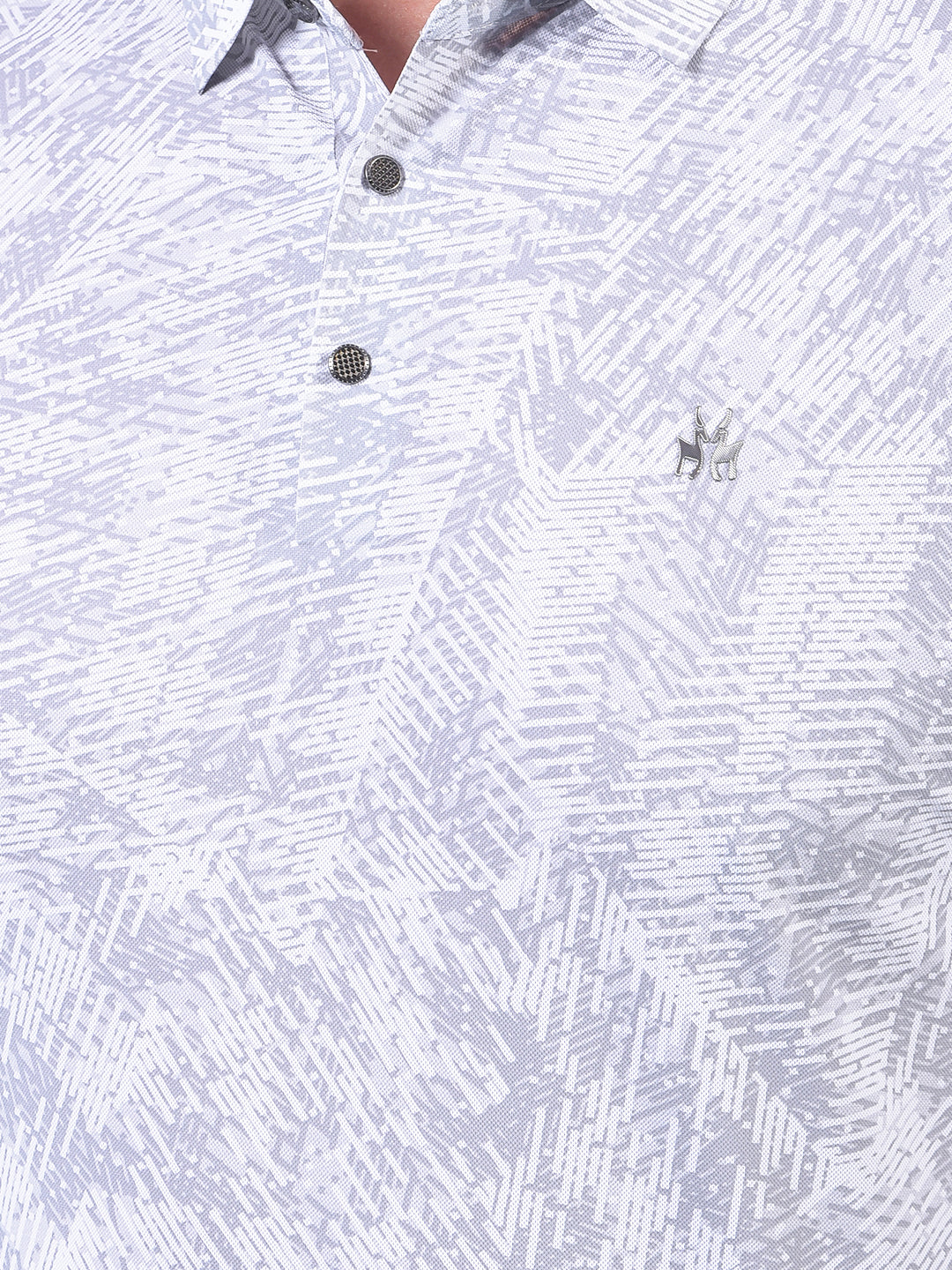 Grey Printed Polo Neck T-Shirt-Men T-Shirts-Crimsoune Club