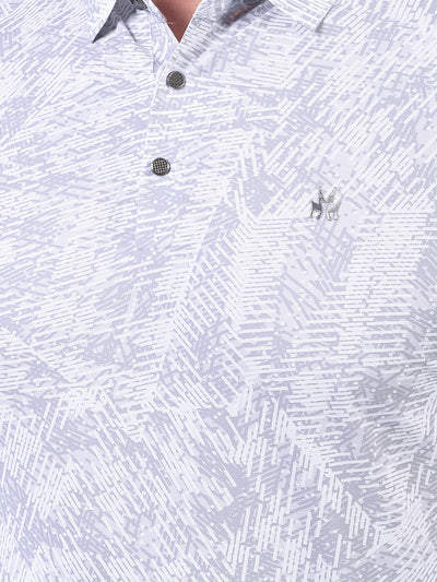 Grey Printed Polo Neck T-Shirt-Men T-Shirts-Crimsoune Club