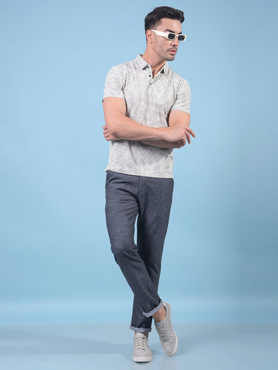 Beige Printed Polo Neck T-Shirt-Men T-Shirts-Crimsoune Club