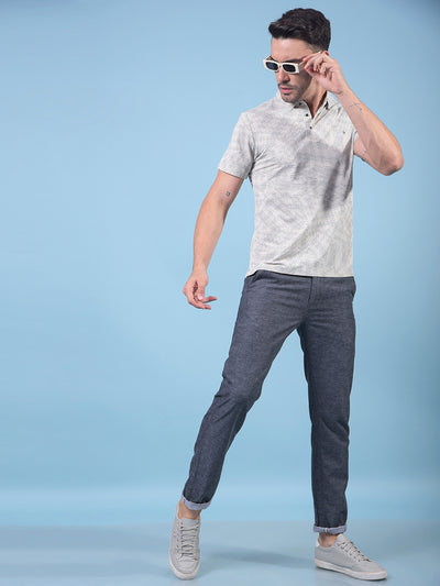 Beige Printed Polo Neck T-Shirt-Men T-Shirts-Crimsoune Club