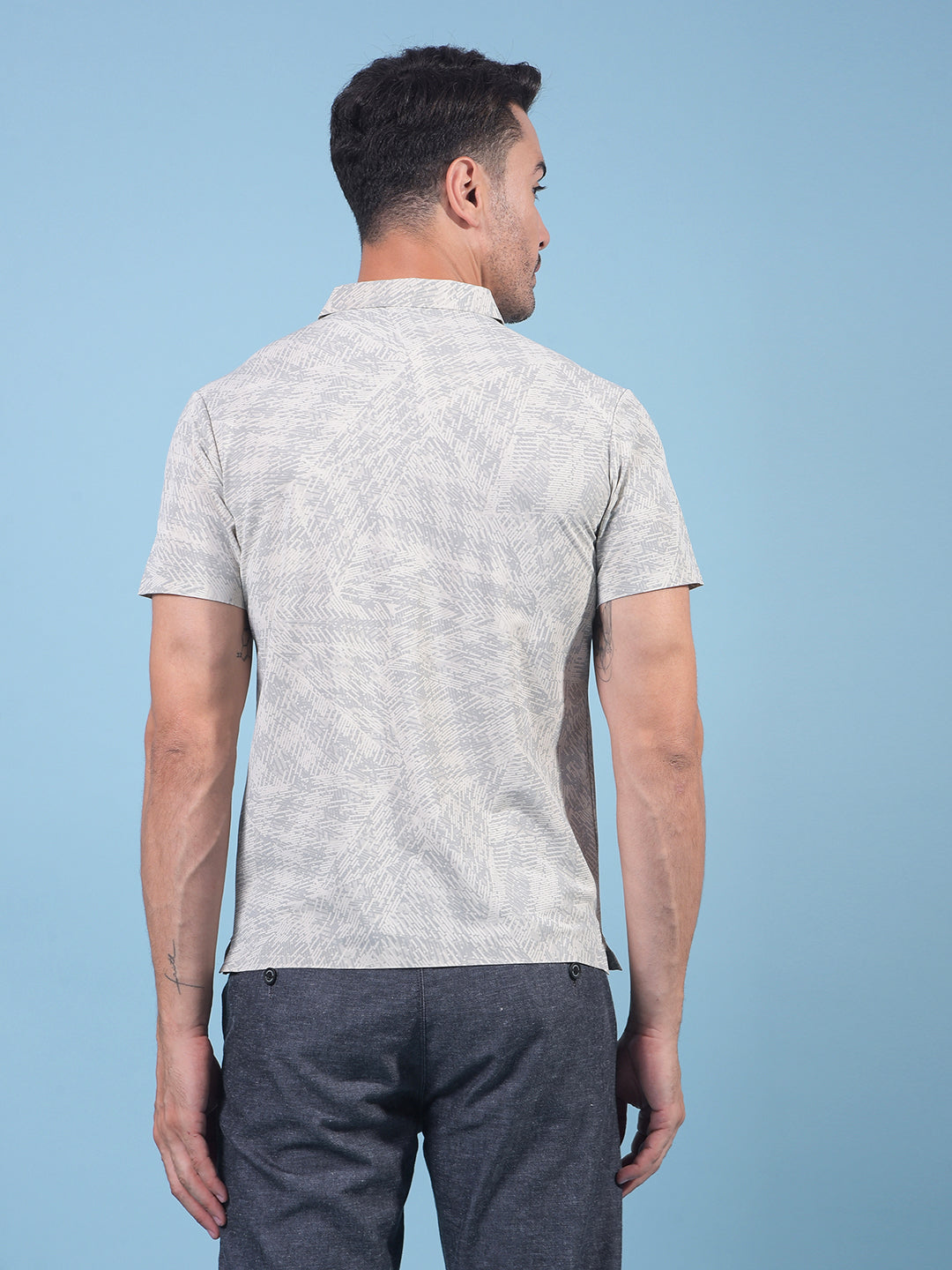 Beige Printed Polo Neck T-Shirt-Men T-Shirts-Crimsoune Club