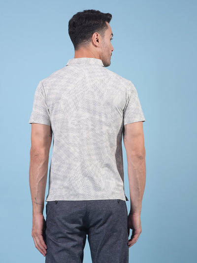 Beige Printed Polo Neck T-Shirt-Men T-Shirts-Crimsoune Club