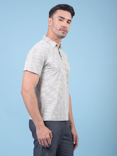 Beige Printed Polo Neck T-Shirt-Men T-Shirts-Crimsoune Club
