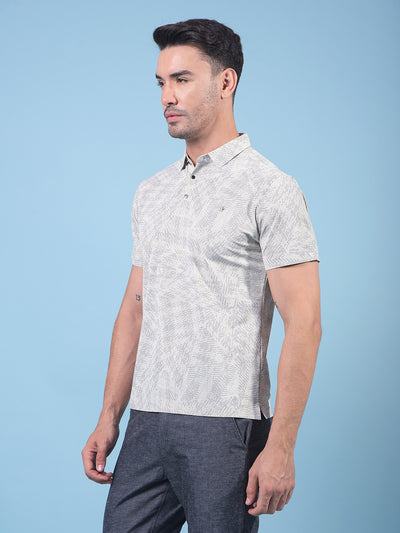 Beige Printed Polo Neck T-Shirt-Men T-Shirts-Crimsoune Club