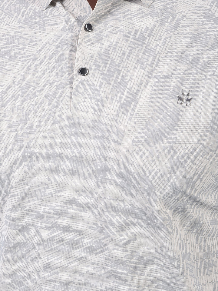 Beige Printed Polo Neck T-Shirt-Men T-Shirts-Crimsoune Club