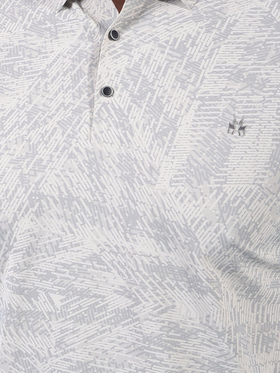 Beige Printed Polo Neck T-Shirt-Men T-Shirts-Crimsoune Club