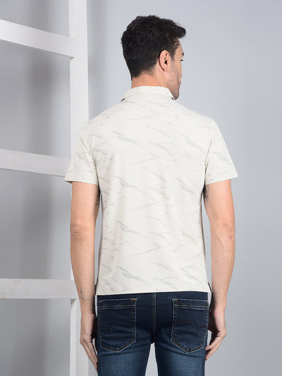 Cream Printed Polo Neck T-Shirt-Men T-Shirts-Crimsoune Club