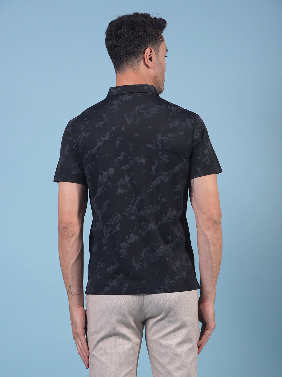 Black Printed Polo Neck T-Shirt-Men T-Shirts-Crimsoune Club