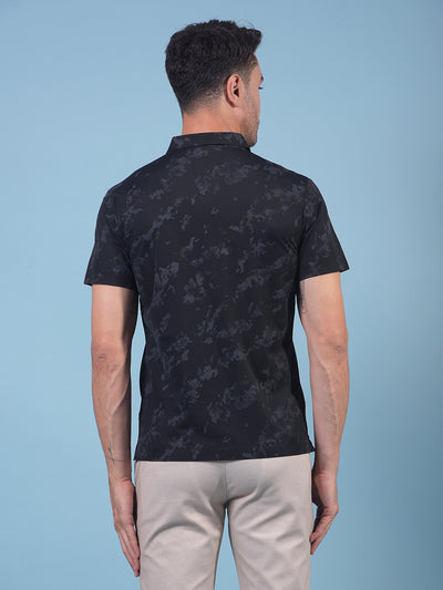 Black Printed Polo Neck T-Shirt-Men T-Shirts-Crimsoune Club