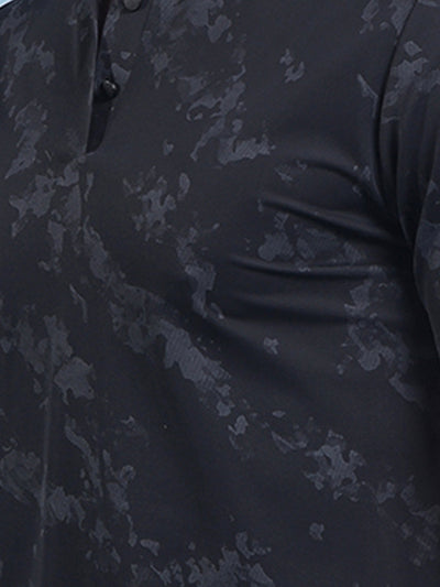Black Printed Polo Neck T-Shirt-Men T-Shirts-Crimsoune Club