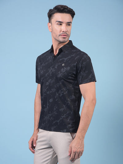 Black Printed Polo Neck T-Shirt-Men T-Shirts-Crimsoune Club