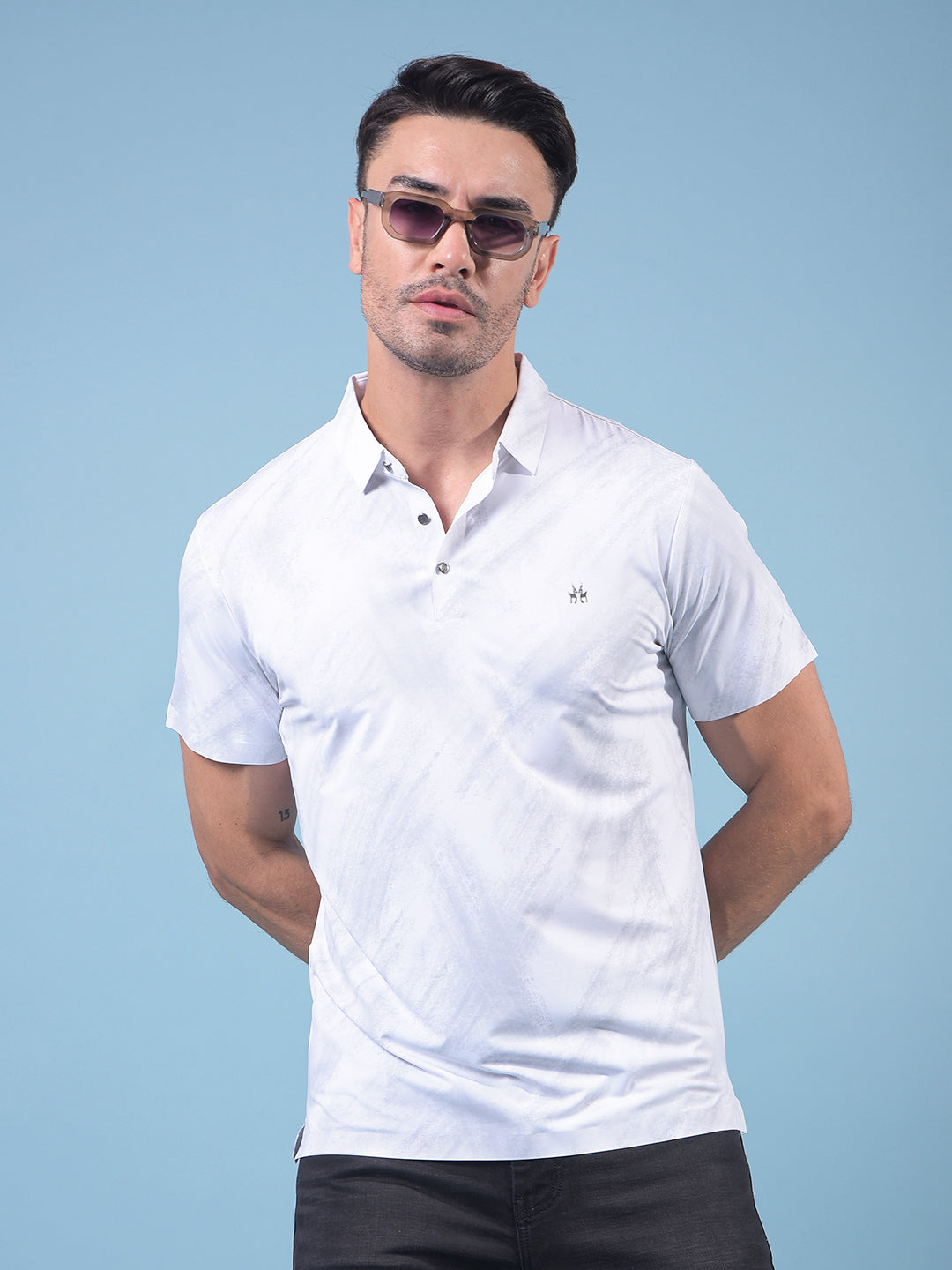 White Printed Polo Neck T-Shirt-Men T-Shirts-Crimsoune Club