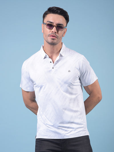 White Printed Polo Neck T-Shirt-Men T-Shirts-Crimsoune Club