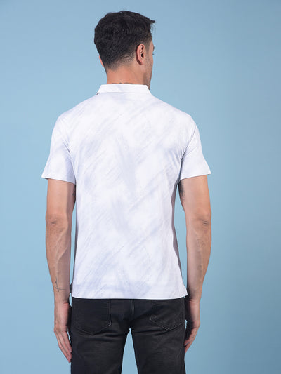 White Printed Polo Neck T-Shirt-Men T-Shirts-Crimsoune Club