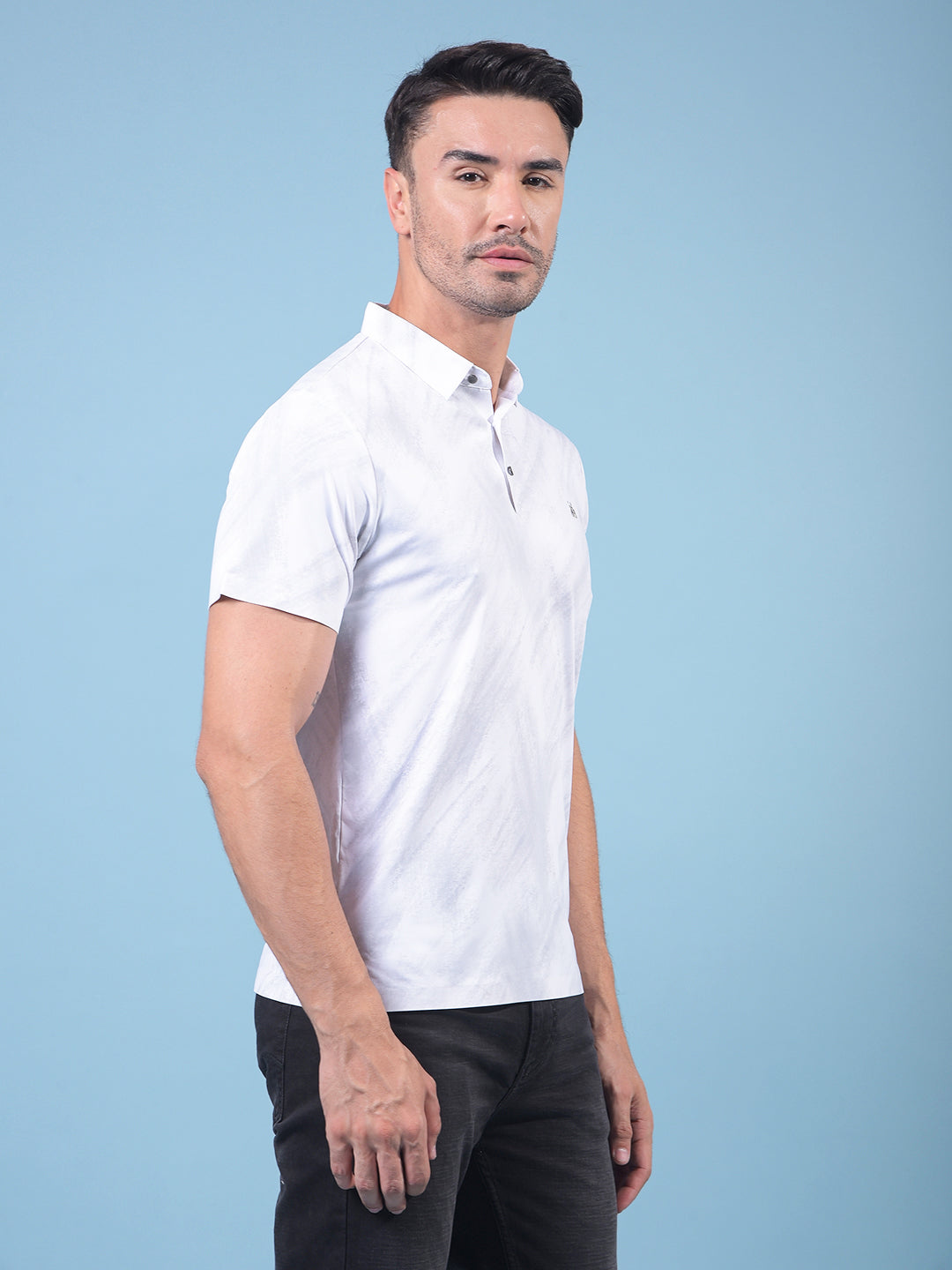 White Printed Polo Neck T-Shirt-Men T-Shirts-Crimsoune Club