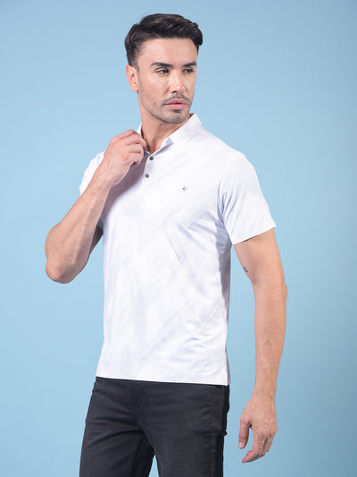 White Printed Polo Neck T-Shirt-Men T-Shirts-Crimsoune Club