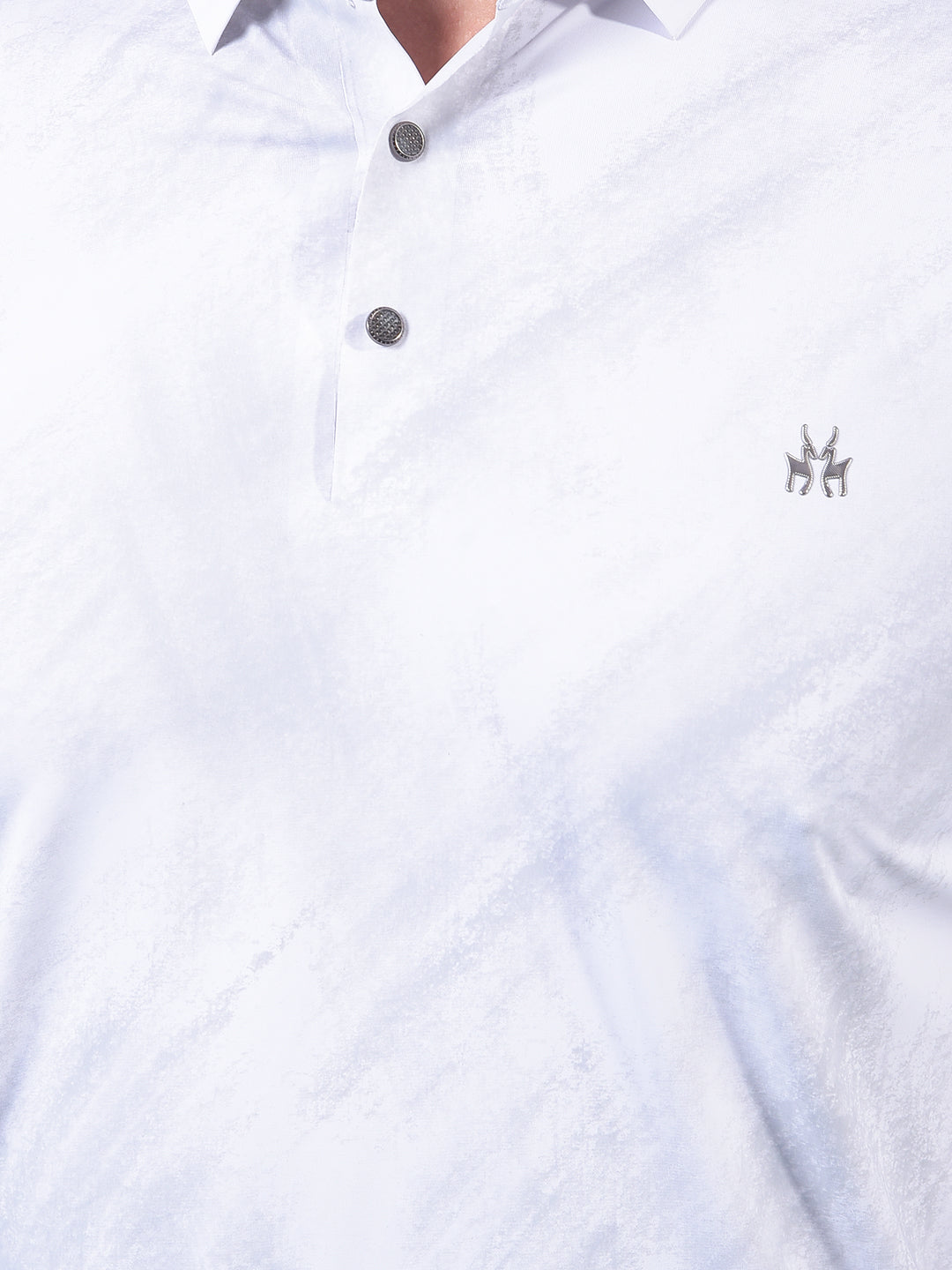 White Printed Polo Neck T-Shirt-Men T-Shirts-Crimsoune Club