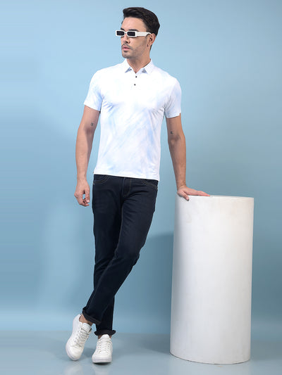 Men's Blue Printed Polo Neck T-Shirt-Men T-Shirts-Crimsoune Club