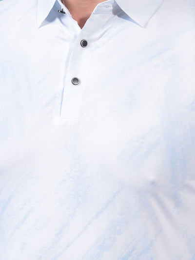 Men's Blue Printed Polo Neck T-Shirt-Men T-Shirts-Crimsoune Club