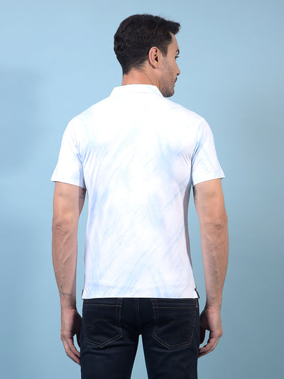 Men's Blue Printed Polo Neck T-Shirt-Men T-Shirts-Crimsoune Club