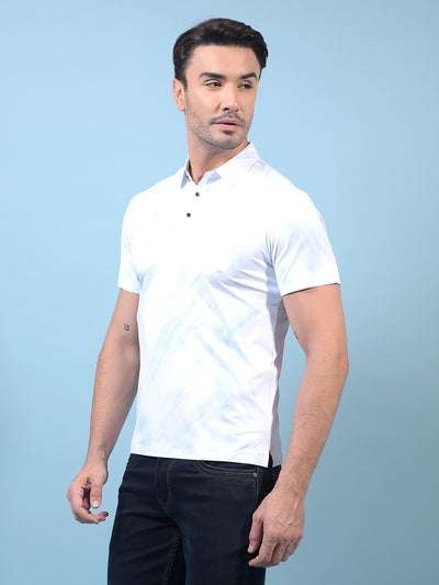 Men's Blue Printed Polo Neck T-Shirt-Men T-Shirts-Crimsoune Club