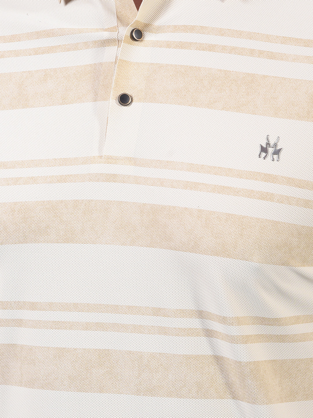 Beige Horizontal Stripes Polo Neck T-Shirt-Men T-Shirts-Crimsoune Club